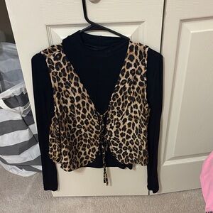 Leopard Print Vest with Black Top
